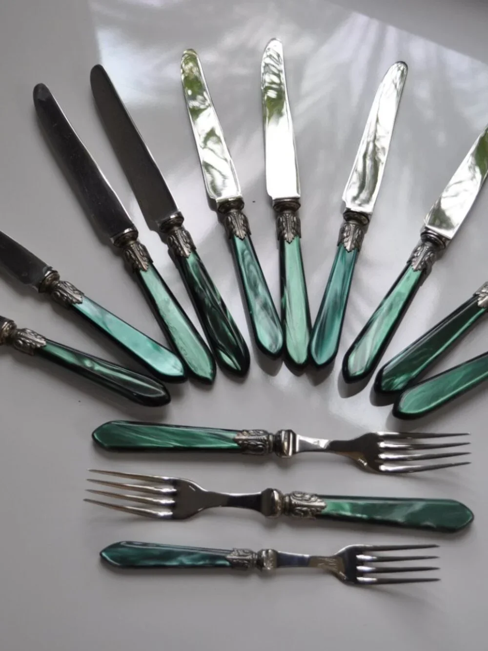 Jean Couzon France Galaxy Green Flatware – 13 Pieces – Rare Discontinued